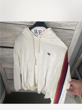 Aviator Nation Cream Velour Pullover with Small Rainbow N Patch